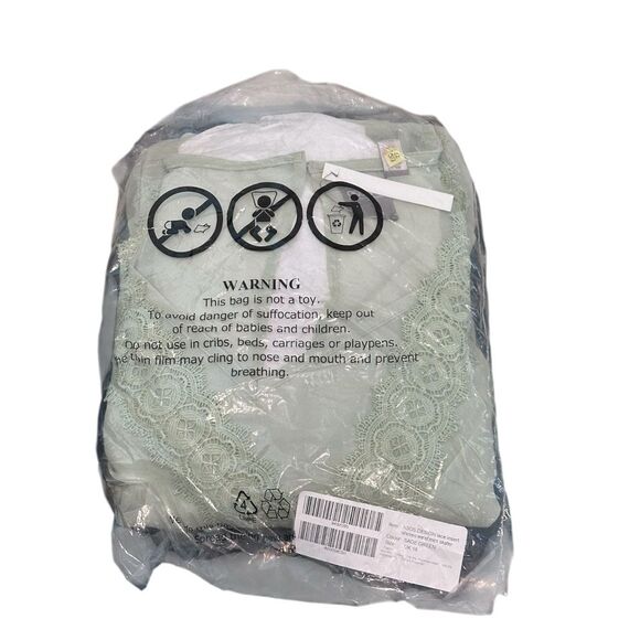 ASOS DESIGN lace insert shirred waist mini skater dress in sage green NWT - Picture 4 of 6